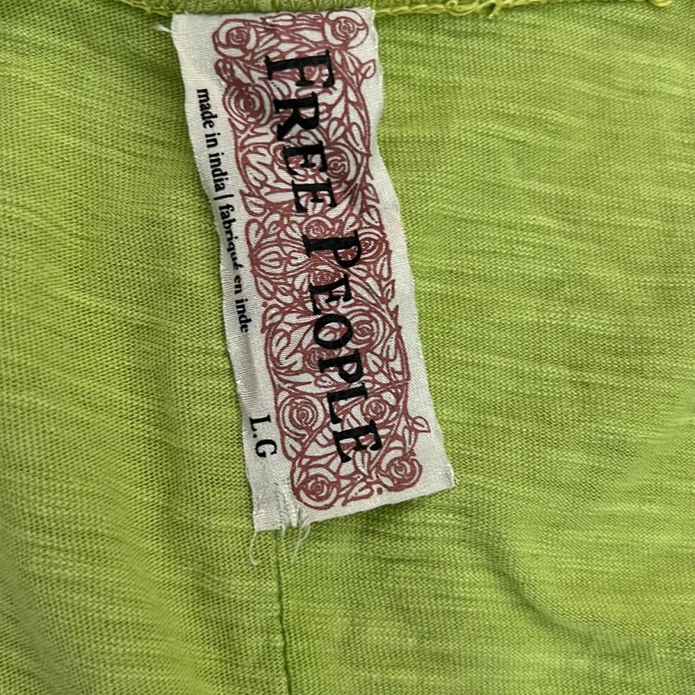 Free People Lime Green Long Sleeve Henley with Lace Sleeves